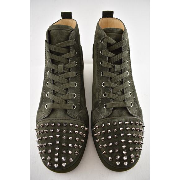 Christian Louboutin Men Lou Spikes Flat Tyrol Green Suede High Top Sneaker 43 10 - Picture 7 of 13